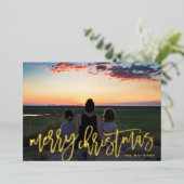 金ゴールドハンドメ書リークリスマス写真 箔シーズンカード (立ち正面)