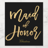 金ゴールドハンドレタリング-メイド・オブ・オーナー（花嫁付き添い人） ワインラベル (シングルラベル)