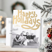 金ゴールドハンドレターハッピーホリデーズフォトポストカード シーズンポストカード