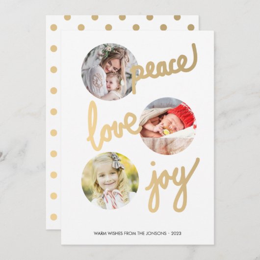 金ゴールドハンドレター付き休日3フォトコラージュカード シーズンカード (正面/裏面)