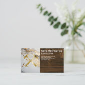 金ゴールドハンマーのロゴ | 木目の背景 名刺 (スタンド正面)