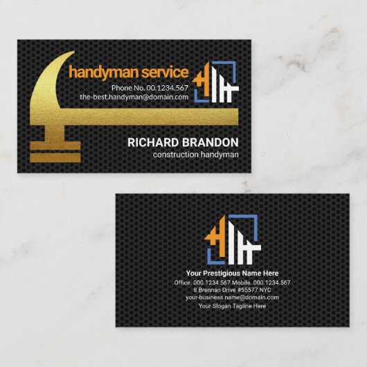 金ゴールドハンマーブ素晴らしラックワイヤメッシュハンドマン 名刺 (正面/裏面)