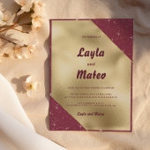 金ゴールドハートがブルゴーニュのグリッター結婚の 招待状