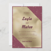 金ゴールドハートがブルゴーニュのグリッター結婚の 招待状 (正面)