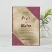 金ゴールドハートがブルゴーニュのグリッター結婚の 招待状 (スタンド正面)