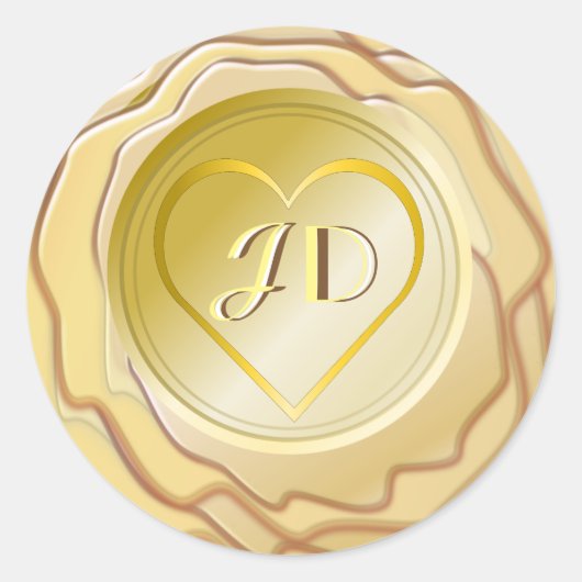 金ゴールドハートとイニシャルワックスシールラベル ラウンドシール (正面)