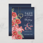 金ゴールドハートとサンゴの花 – 日付を保存 セーブザデート (正面/裏面)