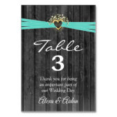 金ゴールドハートとターコイズリボンの灰色の木 テーブルナンバー (裏面)