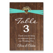 金ゴールドハートとターコイズリボンオンバーンウッド テーブルナンバー (裏面)