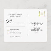 金ゴールドハートとブラック書道RSVP インビテーションポストカード (裏面)