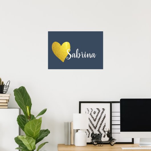 金ゴールドハートと海軍のキュラパーソナライズされたシブ ポスター (ホームオフィス)