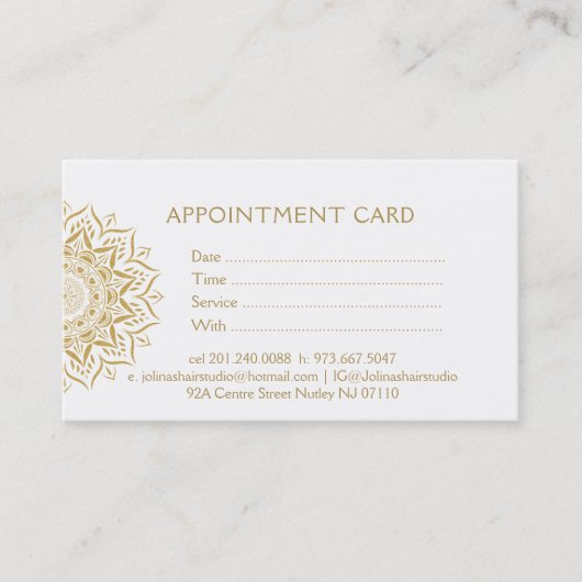 金ゴールドハートと渦巻き 予約カード (正面)