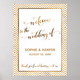 金ゴールドハートの結婚タイポグラフィ署名へようこそ ポスター