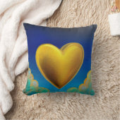 金ゴールドハートの青い背景装飾用クッション クッション (ブランケット)