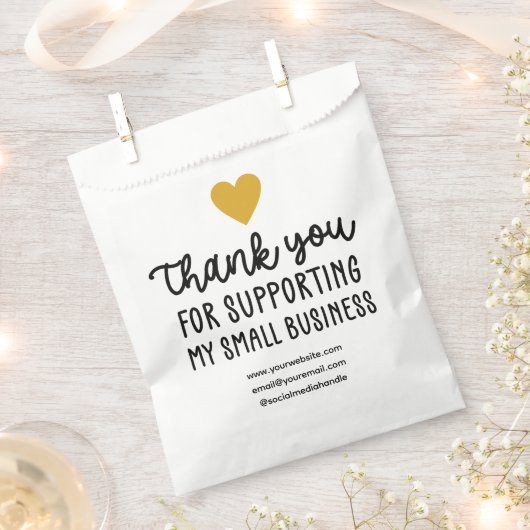 金ゴールドハートはスモールビジネスをサポートしてくれてありがとう フェイバーバッグ (クリップ留めされた状態)