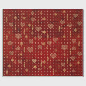 金ゴールドハートはレッドバレンタインに星 ラッピングペーパー (フラット)