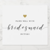 金ゴールドハートは花嫁係と相性がよい スパークリングワインラベル (シングルラベル)