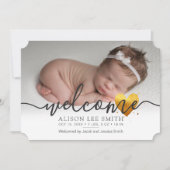 金ゴールドハートようこそ出産案内カード 案内状 (正面)