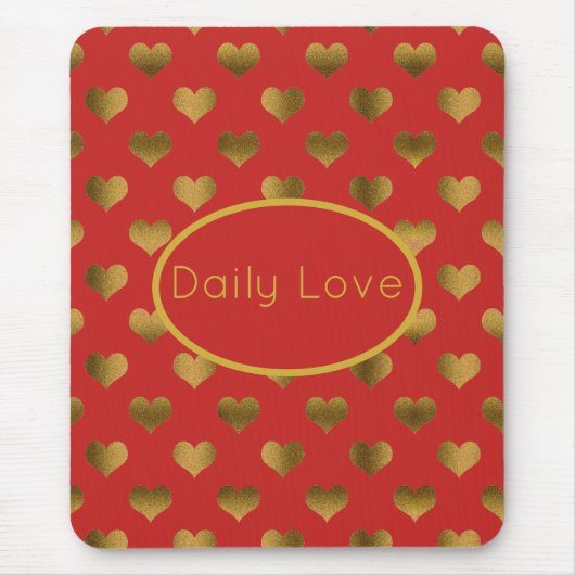 金ゴールドハートを赤でカスタマイズ可能 マウスパッド (正面)