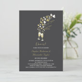 金ゴールドハートアンドシャンパン応援婚約パーティ 招待状 (スタンド正面)