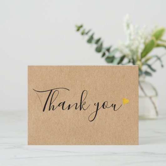 金ゴールドハートエレガントスクリプ素朴トKraft サンキューカード (スタンド正面)