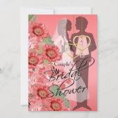 金ゴールドハートオンコーラルサテンカップルのシャワー 招待状 (正面)