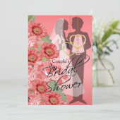 金ゴールドハートオンコーラルサテンカップルのシャワー 招待状 (スタンド正面)