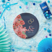 金ゴールドハートオンコーラル&ネイビーサタン ペーパープレート (パーティー)