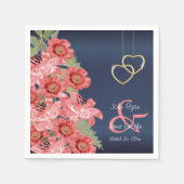 金ゴールドハートオンコーラル&ネイビー スタンダードカクテルナプキン (正面)