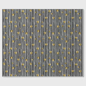 金ゴールドハートオンブラックアンドホワイトストライプズ ラッピングペーパー (フラット)