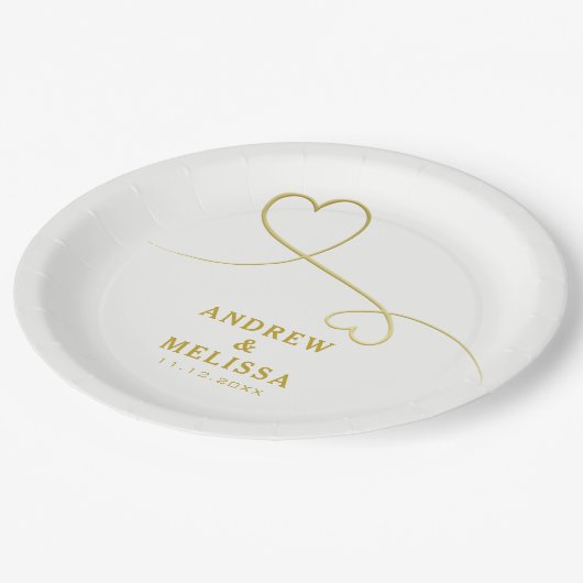 金ゴールドハートオーナメント |パーソナライズされた結婚s ペーパープレート (アングル)