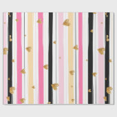 金ゴールドハートカラフル手作りストライプのパターン2 ラッピングペーパー (フラット)
