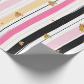 金ゴールドハートカラフル手作りストライプのパターン2 ラッピングペーパー (角)