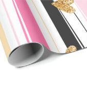 金ゴールドハートカラフル手作りストライプのパターン2 ラッピングペーパー (ロールコーナー)