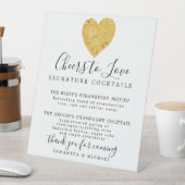 金ゴールドハートシグネチャーカクテ結婚ルのバー 台座サイン (インサイチュ)