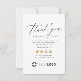 金ゴールドハートシンプルスクリプトビジネスロゴ サンキューカード