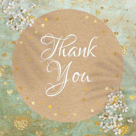 金ゴールドハートスクリプトサンキュー素朴クラフトボホ ラウンドシール