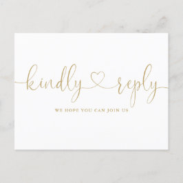 金ゴールドハートスクリプトソングリクエストRSVP インビテーションポストカード