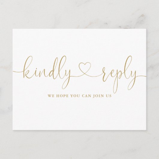 金ゴールドハートスクリプトソングリクエストRSVP インビテーションポストカード (正面)