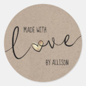 金ゴールドハートスクリプトタイポグラフィ作り愛 ラウンドシール (正面)
