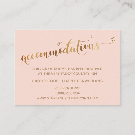 金ゴールドハートスクリプト赤面結婚の宿泊施設 エンクロージャーカード (正面)