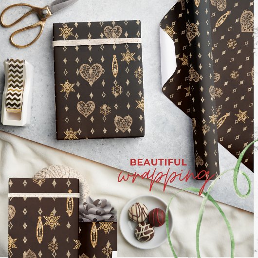 金ゴールドハートスターズオンブラック誕生日ラッピング紙 ラッピングペーパー