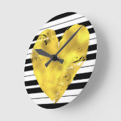 金ゴールドハートストライプと ラウンド壁時計 (傾斜)