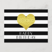 金ゴールドハートストライプ白黒ハッピーバースデー ポストカード (正面)
