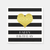 金ゴールドハートストライプ白黒パターン名 スタンダードカクテルナプキン (正面)