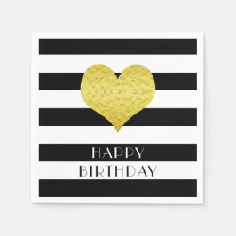 金ゴールドハートストライプ白黒パターン名 スタンダードカクテルナプキン