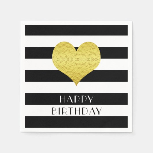 金ゴールドハートストライプ白黒パターン名 スタンダードカクテルナプキン (正面)