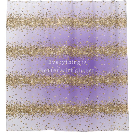 金ゴールドハートスパープルパープルグリッター引用文 シャワーカーテン (正面)