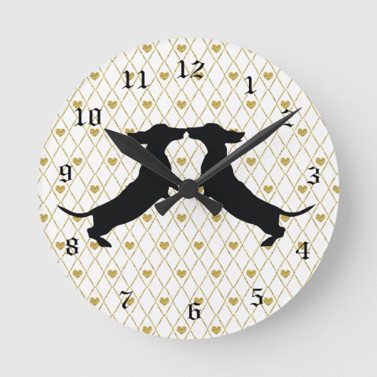 金ゴールドハートダックスシャンドシルエットウォールクロック ラウンド壁時計 (正面)