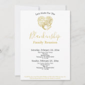 金ゴールドハートツリーファミリ懇親会オンホワイトテンプレート 招待状 (正面)